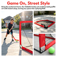 Ensemble de hockey sur sol pour enfants, but de hockey pliable avec 2 bâtons de hockey et 2 balles, jeu de hockey de rue portable pour la cour