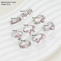 8 pièces/ensemble doux Cool Style arc amour papillon ouvert anneau ensemble bijoux fins bague rose pour les femmes