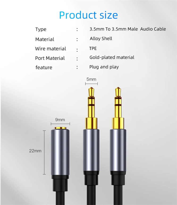 Câble Séparateur Audio Y 3.5mm - 1 Prise Femelle PC Vers 2 Prises Mâles (micro Et Casque) - Longueur ~22cm, Cuivre, Pour PC/ordinateur