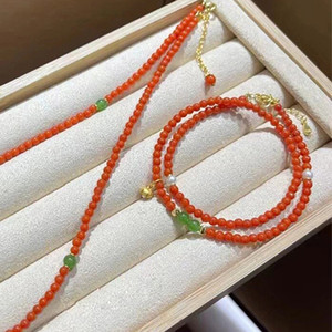 Collar de cuentas de ágata <span class=keywords><strong>roja</strong></span> natural del sur, estilo chino, de 3 mm, cadena para clavícula, color rojo caqui, elegante, blanqueador, Año Nuevo - Product Image 2