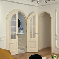 LongTai Style français arc en bois massif battant porte intérieure à deux ouvertures avec verre inséré pour diviseur de salon