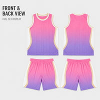 Set Seragam Bola Basket Warna Pink Ungu Gradasi Kustom, Jersey dan Celana Pendek Bahan Mesh Bernapas untuk Tim Bola Basket Jalanan Pertandingan Harian