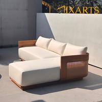 Ensemble de canapé d'extérieur Mixarts moderne en teck trois places, résistant aux UV, en rotin PE tressé, avec coussins imperméables en mousse haute densité, couleur rouille