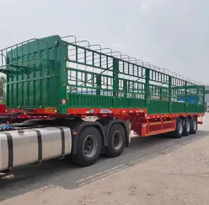 2023中国制造3轴围栏半挂车货物围栏全拖车牵引杆拖车带侧壁