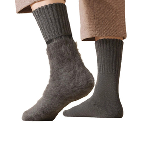 Calcetines de Terciopelo con Lazos para Hombre, Resistentes al Frío y Cálidos, Calcetines de Tubo Medio, Puños Acanalados Extendidos para Otoño e Invierno - Product Image 4