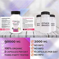 Capsules de glutathion éclaircissantes pour la peau, marque privée OEM, vitamine C, 120 capsules, véganes, HPMC, complément beauté, approvisionnement en gros