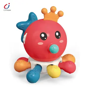 Chengji early educational silicone teether rotating baby toy press sound decompression comfort octopus plastic fingers toys