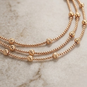 Collier Mala italien en argent 925, finition or rose, chaîne de créateur multicouche perlée, bijoux pour femmes - Product Image 5