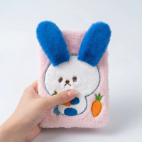 Carnet créatif en cuir rose/PP avec oreilles de lapin en peluche, à pression, pour enfants, cadeau de papeterie mignon