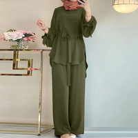 Vêtements pour femmes musulmanes : jupe plissée à taille nouée avec nœud papillon, haut, pantalon large, pantalon droit, ensemble deux pièces