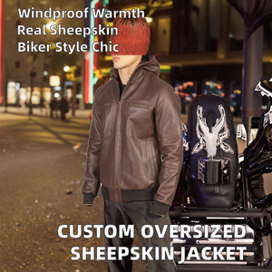 OEM Wholesale Custom Logo Zip Oversized Genuine Sheep Skin Stand Winter <b>Men</b> Designer Motorcycle <b>Jacket</b> Windproof Waterproof Dyed - Product Image 2