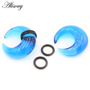 Alisouy, 2 uds., forma de C, cuerno de Búfalo, tabique de cristal, anillos para la nariz, tapón para los oídos, expansor, túneles, guges cónicos, para el cuerpo Piercing, joyería - Product Image 4
