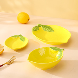Juego de Vajilla de Porcelana con Forma de Limón, Pintado a Mano con Tema Cítrico, Tazón, Platos para Postre, Vajilla Mediterránea, Duradera y Reutilizable - Product Image 2