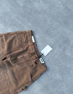 Pantalones vaqueros <span class=keywords><strong>de</strong></span> mezclilla personalizados para hombre, estilo vintage Y2K, color marrón, lavado ácido, con doble <span class=keywords><strong>rodilla</strong></span>, <span class=keywords><strong>de</strong></span> trabajo, <span class=keywords><strong>de</strong></span> pierna ancha, desgastados, <span class=keywords><strong>de</strong></span> lona, estilo streetwear - Product Image 6