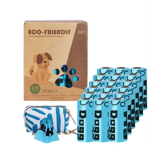 Bolsa de eliminación de residuos de caca de mascota biodegradable compostable degradable bolsa de caca de perro bolsa de caca de almidón de maíz para perro etiqueta personalizada