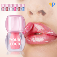 Huile à lèvres brillante transparente végane avec logo personnalisé, 7 couleurs, hydratante, pailletée, effet repulpant, marque privée, vente en gros