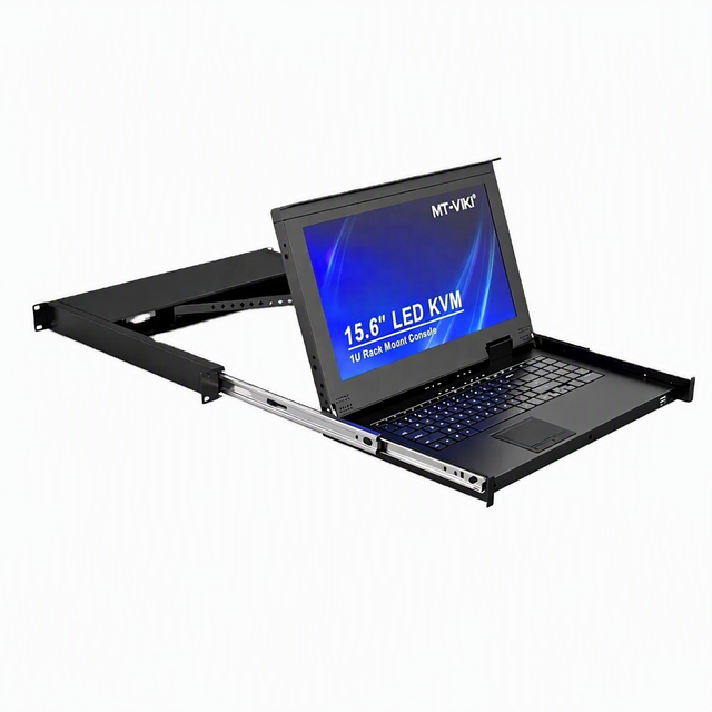 MT-VIKI 1U Rack Mount Metal KVM Console 8 Port VGA Switch W/15.6'' LCD Monitor 1080P Integrated Touchpad+Keyboard+8 Cables