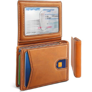 Portefeuille en cuir ciré anti-RFID, <span class=keywords><strong>classeur</strong></span> rechargeable avec plusieurs emplacements pour cartes, portefeuille fin vintage antivol avec poche pour argent liquide - Product Image 1