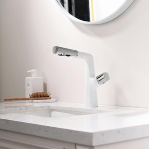 Robinet de lavabo HONGDEC noir <span class=keywords><strong>chrom</strong></span>é à poignée unique et à trou unique avec bec pivotant à 360 degrés, facile à installer - Product Image 5