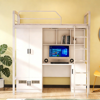 Lit superposé robuste en acier avec bureau d'ordinateur et étagère pour usage domestique ou de bureau