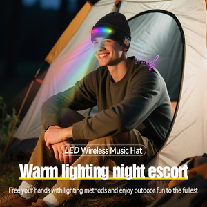 Hot v5.2 âm nhạc không dây Beanie tai nghe với pin LED Microphone 24-giờ Thời gian chơi cho tay-miễn phí nói chuyện Quà Tặng - Product Image 5