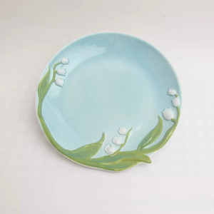 Hand-crafted Modern Sustainable <b>Reusable</b> Portable Embossed Bell Orchid Pattern Light Blue Glaze Ceramic Coffee <b>Cup</b> Saucer Set - Product Image 6