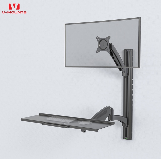 V-mounts Sit-to-Stand Wall Mount Height Adjustable Computer Station Keyboard Tray Plastic Stock VESA 75x75/100x100 3-6KG Load