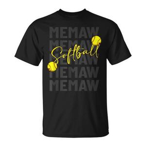 Camiseta Softball Memaw negra de manga corta con cuello redondo, unisex, regalo deportivo para adultos - Product Image 1
