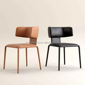 Bestseller: Hochwertiger, Schlichter Und Moderner Esszimmerstuhl, Weich, Lässig, Orange + Hardware-Gestell, Vollleder, EPU-Leder, Bequemer Stuhl - Product Image 1