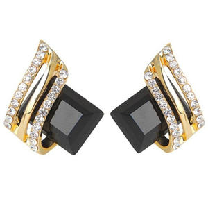 Luxury Gold Plated Geometric Stud <b>Earrings</b> With Crystal Rhinestone <b>Black</b> <b>For</b> <b>Women</b> Party Jewelry - Product Image 1
