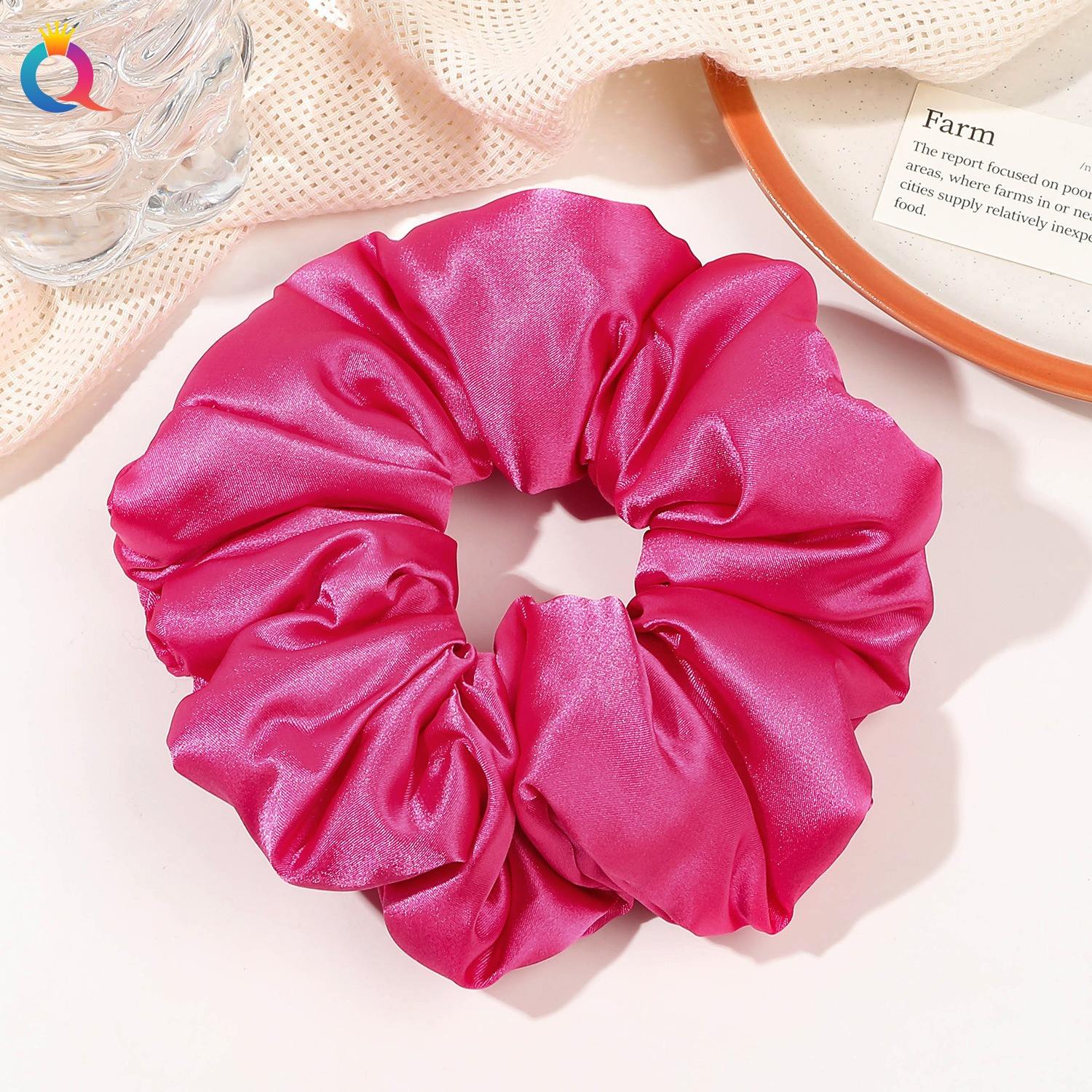 Grande Scrunchie di cotone satinato-rosso rosa