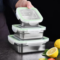 400ml 750ml 1200ml couvercle en silicone PP hermétique cuisine en acier inoxydable récipient alimentaire carré pour réfrigérateur