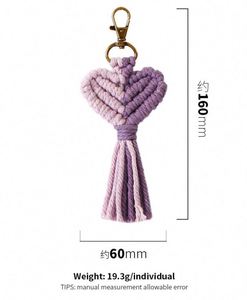 <span class=keywords><strong>Porte</strong></span>-clés en macramé en peluche, tissage artisanal en coton, accessoire <span class=keywords><strong>porte</strong></span>-clés, pendentif pour couple pour la Saint-Valentin, pompons bohèmes, <span class=keywords><strong>porte</strong></span>-clés en forme de cœur - Product Image 3