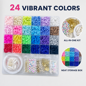 Jibaizhao 6000 pièces de perles rondes en céramique et porcelaine de 24 couleurs, assortiment de pierres pour la fabrication de bijoux, kit de fabrication de bracelets et colliers - Product Image 1