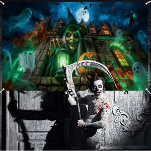Feliz Halloween: Pancarta de Castillo Fantasma Portátil, Plegable y Ligera de Poliéster <span class=keywords><strong>para</strong></span> Patio, Jardín, Cabina de Fotos y Transmisión en Vivo - Product Image 5