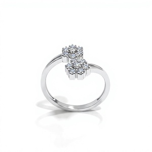 Double Flower Round Diamond <b>Ring</b> Floral Cluster Bypass Open Cuff <b>Stacking</b> <b>Ring</b> 18K 14K Gold Plated Two Flower <b>Ring</b> - Product Image 2