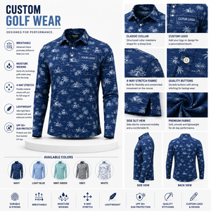 Chemises de golf à manches longues imprimées sur mesure pour hommes, polos de golf performants à séchage rapide, fabricant OEM ODM - Product Image 3