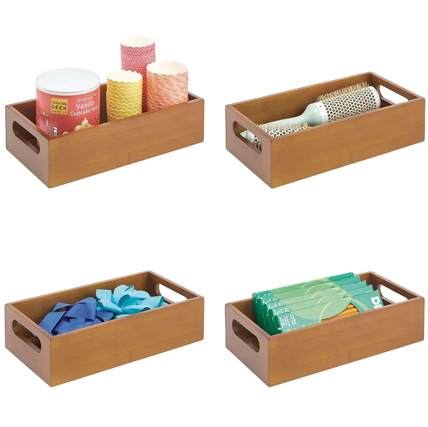 Classic Bamboo Desk Organizer Storage Box Desk Kitchen Storage Box Sets Food Storage With Handle