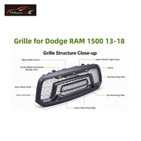 TR Stilvoller Aggressiver Frontgrill für Dodge Ram 2013-2018 1500 Neues ABS-Material Verbesserung für Fahrzeug