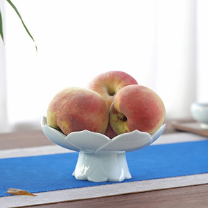 Ceramic High-Legged Lotus Fruit Plate Flower Shape Porcelain Dried Fruit Dish Chinese Style Tea <b>Snack</b> <b>Tray</b> Home Living Room Use - Product Image 3