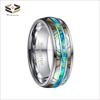 Anneau de tungstène opale et coquille d'ormeau incrustation Couples anneau homme mode bijoux anneaux carbure de tungstène bande de mariage confort Fit