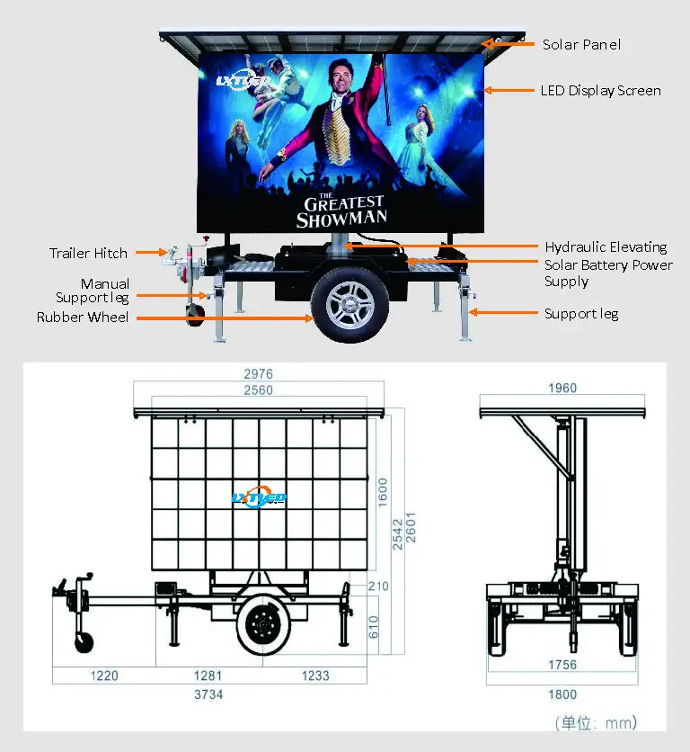 P4 7500cd display de alto brilho P5P6P8 trailer de reboque LED China trailer LED para exterior com fonte de energia de 12V