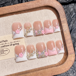 <span class=keywords><strong>Elegantes</strong></span> <span class=keywords><strong>Uñas</strong></span> Acrílicas Francesas 3D PMMA Curvadas Hechas a Mano, <span class=keywords><strong>Uñas</strong></span> Postizas Reutilizables de Cobertura Completa para Novias y Bodas - Product Image 3