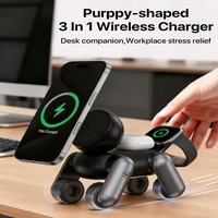 Chargeur de téléphone sans fil magnétique pour iPhone 16 Pro, chargeur sans fil 3 en 1, nouvelle sortie avec lumière, chien robot
