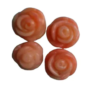 Contas de caral rosas, meia broca natural de 10mm, formato de flor, rosa