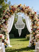 Décoration de mariage : Lustre en acrylique ABS style perle, design simple américain, pour toile de fond de scène de mariage et décoration intérieure