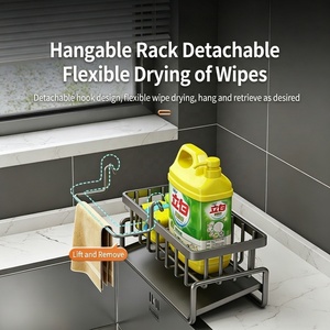 Organisateur de drainage robuste pour évier et comptoir, support de rangement métallique pour salle de bain et cuisine avec plateau <span class=keywords><strong>d</strong></span>'égouttage incliné et porte-serviettes amovible - Product Image 4