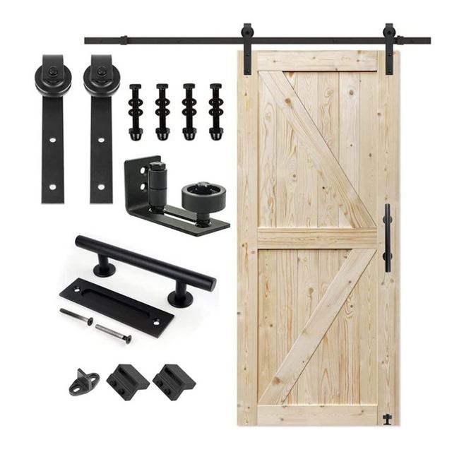 Simple Easy Modern Large Barn Door 8ft Soundproof Interior Sliding Barn Doors System Screw Hardware Satin Black Carbon Steel