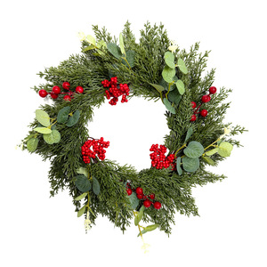 Couronne de Noël à fixer au mur, 5 pouces, avec baies rouges, décoration pour la maison et l'extérieur - Product Image 5