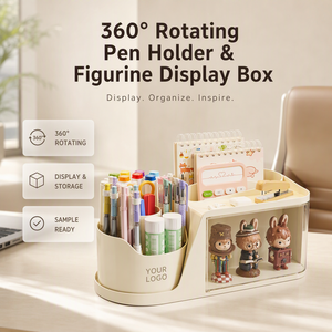 Porte-stylos rotatif 2-en-1 avec vitrine pour figurines, organisateur de bureau rotatif à 360 degrés pour le bureau, vente en gros OEM - Product Image 1